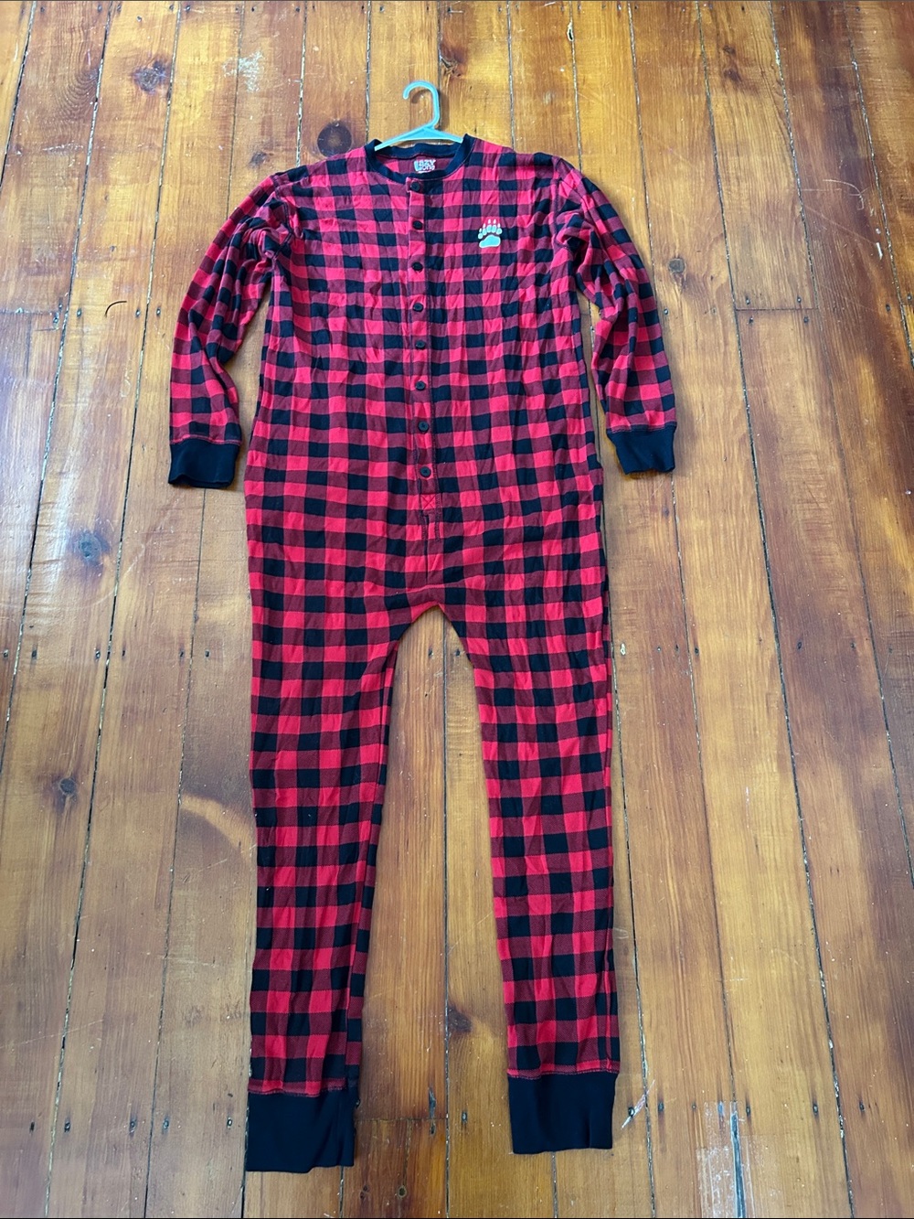 Lazy One Bear Cheeks Red and Black Adult Flapjack Onesie size XL